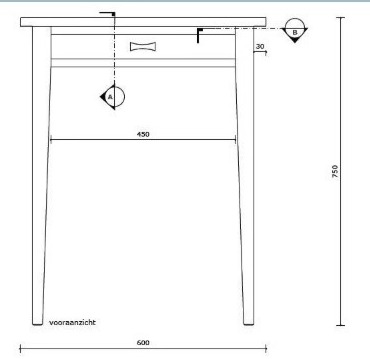 Technische tekening van de Keukentafel met maatvoering